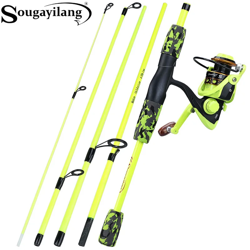 Spincast Reel - Sougayilang Taşınabilir 5 Bölümlü Kırmızı/sarı Olta