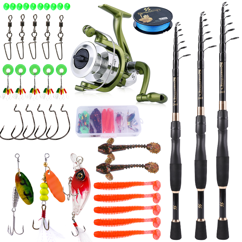 Spincast Reel - Sougayilang teleskopik balıkçılık Combo 1.8-2.4m karbon